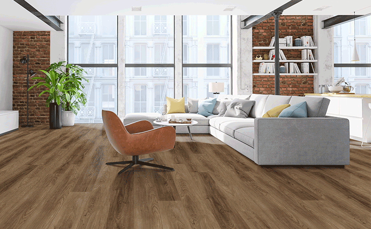 warm toned luxury vinyl plank in living room